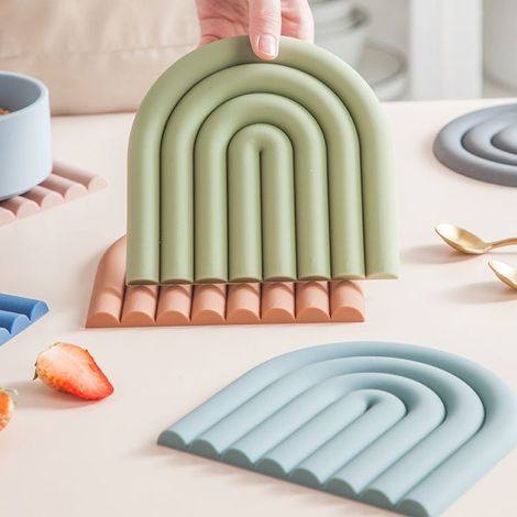 RHG Coussinets isolants thermiques en silicone (lot de 3) (vert olive, poudre de racine de lotus, gris bleu) multifonctionnels résistants à la chaleur