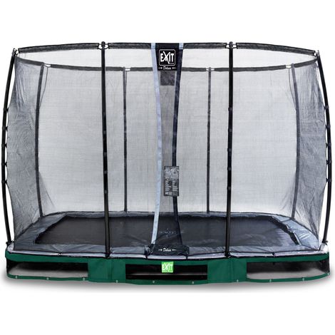 EXIT Elegant Premium Ground Trampoline 7x12ft with Deluxe Safety Net – Green