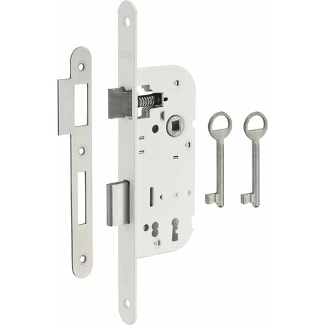 Thirard – Serrure encastrable à clé pour porte de chambre – Entr'axe 70mm – Mécanisme 1 ou 2 tours – Gâche plate en acier – Finition époxy blanc (1/3)