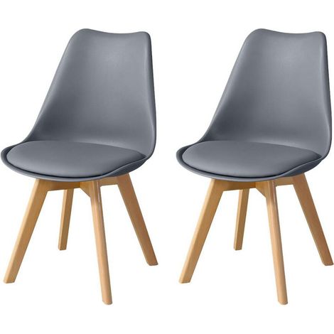 Dining Chair Set of 4 Upholstered Kitchen Chair with Beech Legs and Comfortable PU Seat Retro Lounge Corner Chairs Grey (1/5)