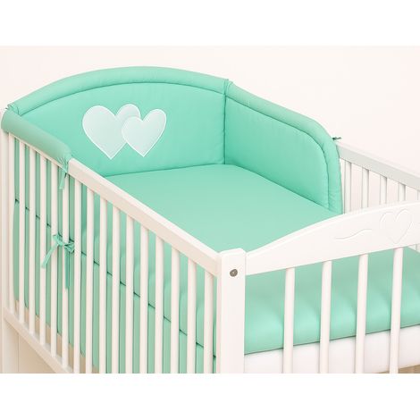 Paracolpi universale per lettino, da fissare alle sbarre - Cuoricini color menta (1/4)