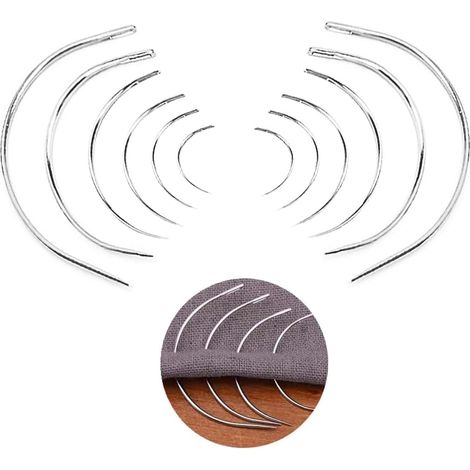12-Piece Curved Leather Needle Set, Sewing Needles, Curved Needle Tools Suture Needle, Large Hole, 2", 2.5", 3", 3.5", 4", 5" C-Shaped Leather Needle, for Leather Repair, Leather Craft DIY (1/5)