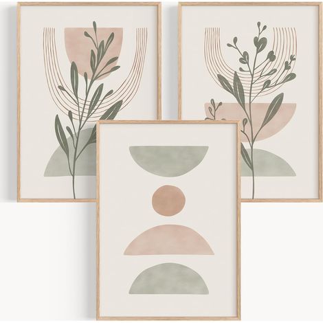 Bleosan – Lot de 3 tableaux décoratifs muraux 30x40 cm – Impressions sur papier 350 gr – Décoration chambre et salon – Style boho moderne (1/5)