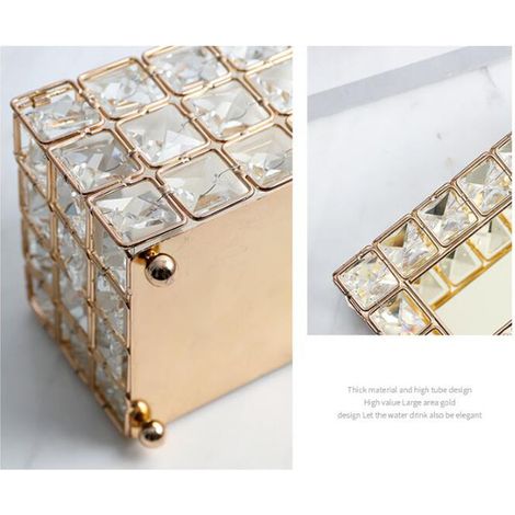 Boîte à mouchoirs Crystal Tissue Box, modèle premium en métal et cristal, dimensions 20x12x10 cm, avec socle stable et design translucide multi-facettes, idéal pour la décoration d'intérieur. (1/5)