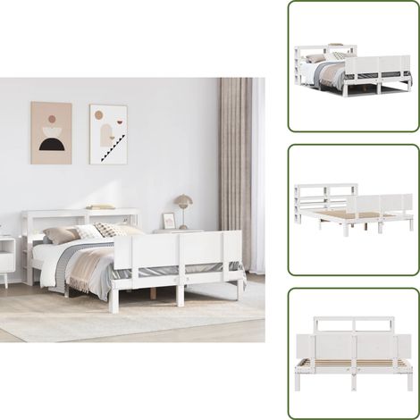 Estantes de almacenamiento - vidaXL Estructura de cama con cabecero madera de pino blanco 150x200cm - Cama con cabecero