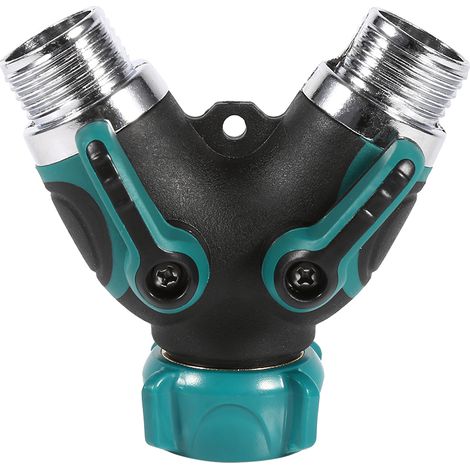 Adaptateur de raccord en Y robuste à 2 voies NPT3/4" pour tuyau d'arrosage, avec vanne intégrée. (1/5)