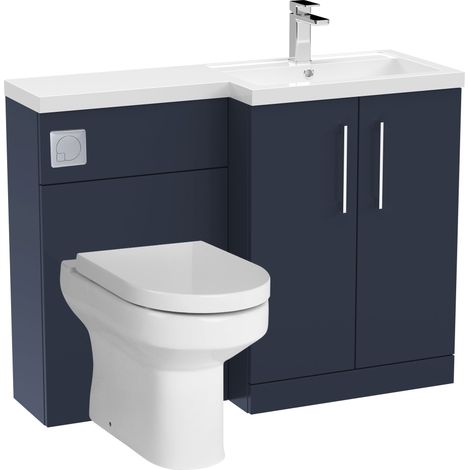 Bramshall Bathroom Bundle Floor Standing Vanity Basin and WC Unit with Pan, Seat and Cistern - Right Hand - Midnight Blue - Balterley
