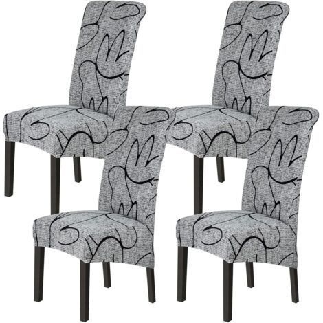 Set of 4 (Grey Style) XL Dining Room Chair Cover, Stretch Chair Cover, Washable Universal Large Chair Cover, Easy to Clean for Dining Room Decor Living Room (1/5)