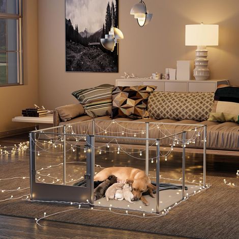 BingoPaw Parque para Perros Grandes Transparente Valla Corral para Perros de Acrílico Espesado Caja de Parto con Suelo Impermeable para Animales Interior