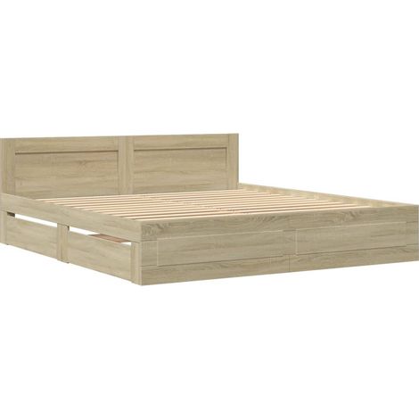 Cama con cabecero madera de ingeniería roble Sonoma 200x200 cm vidaXL
