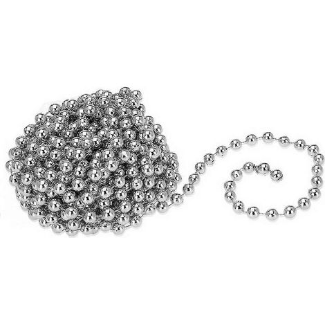 Boules de Noël décoratives argentées, chaîne de 7,5 m