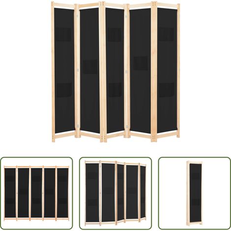 Raumteiler 5-teilig -  5-teiliger Raumteiler Schwarz 200 x 170 x 4 cm Stoff (1/5)
