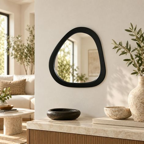 Miroir en bois noir design organique 43 cm CORTINA (1/4)