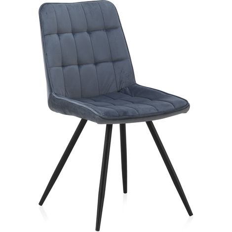 Konvolut aus 2 hellblauen, samtbezogenen Stühlen mit schwarzen Metallbeinen (1/5)
