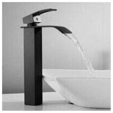 Stück schwarze Wasserfallarmatur mit hohem Auslauf, Einloch-Waschtischmischer mit einem Kupferhebel, Warm- und Kaltwassermischer für Badezimmer