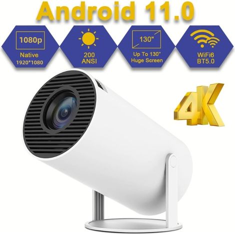 Filiyano – Projecteur 4 K Android 11 Double Wi-Fi 6 200 Mpx, Bluetooth 5.0, résolution 1080p et 1280 x 720p, blanc (1/5)
