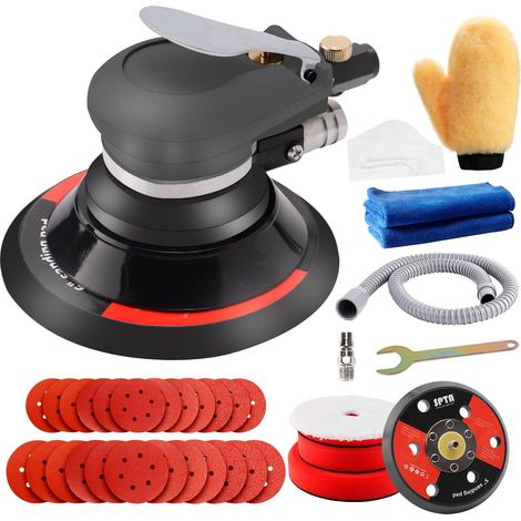 Polisseuse Pneumatique Air comprimé,Polisseuse Excentrique Polisseuse Pneumatique De Ponceuse d'Orbite Avec 24pcs Disque De Ponçage Papier Abrasif Et 3pcs Éponge De Polissage pour Polissage Meulage (1/5)