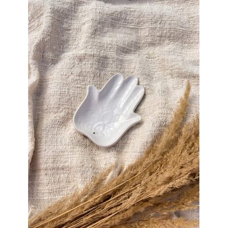 Dessous de verre blanc en céramique Hamsa (1/3)