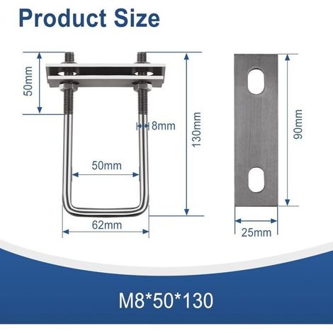 Boulons en U, Bride de Fixation, Fixation Coffre de Toit, Plancher Marine pour Remorque, U Boulons Pour Coffre de Toit, Boulons En U Boulons 4 Pcs M8 Boulons en U Carrés