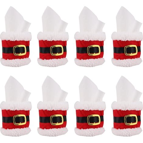 Anneau De Serviette - Design Boucle De Ceinture De Père Noël - En Feutre - Pour Décoration De Table De Noël - Lot De 8