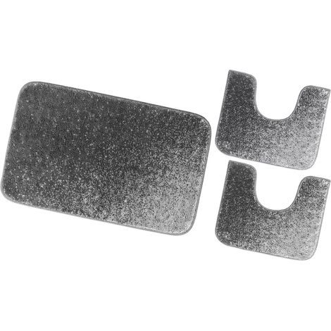 Tappeto Bagno Camera Scendiletto Doccia Vasca Antiscivolo Assorbente Shaggy Soffice IBISCO A Parure 3 Pezzi - Grigio