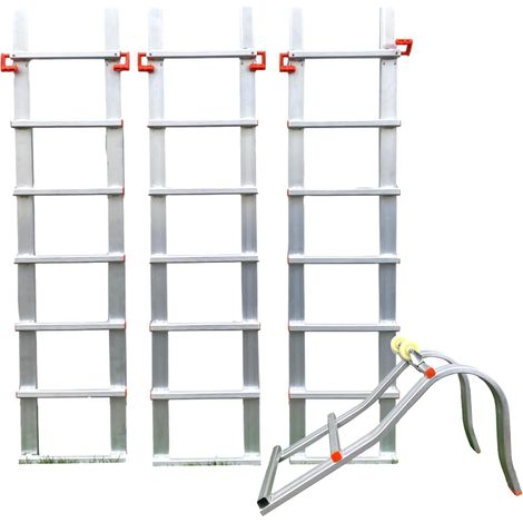 Echelle de Toit Longueur 5,40m Facile à Installer - Lot 3 Rallonges de 1,50m + 1 Crochet de 0.90m - Tout en Aluminium - Très Légère 12 kg - Résistance Charge maximale 150 kg (1/5)