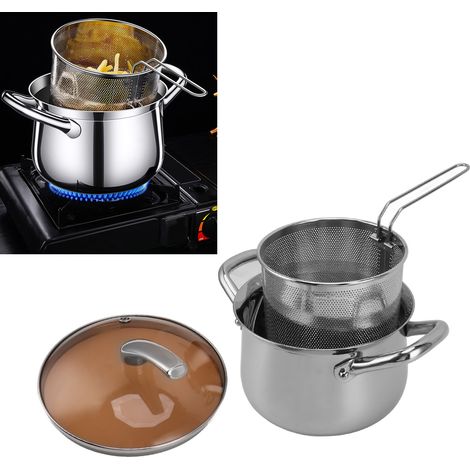 Multifunktionale 20 cm Fritteuse aus Edelstahl 304, die auch als Kochtopf und Bratpfanne dient. (1/5)