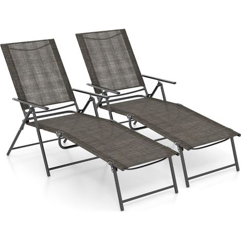 Set di 2 lettini prendisole pieghevoli reclinabili 156-189 x 64 x 65-102 cm comfort ottimale schienale regolabile metallo moderno color caffè 200011300