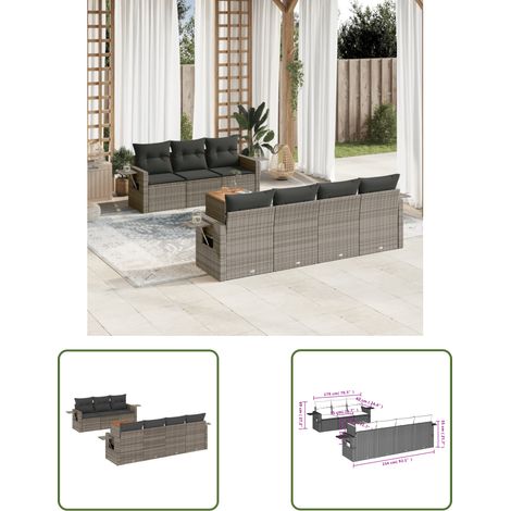 The Living Store 8-tlg. Garten-Sofagarnitur mit Kissen Grau Poly Rattan - Gartenmöbel Set - PE-Rattan Möbel - Outdoor Lounge - Esszimmergarnitur - Balkonmöbel (1/3)