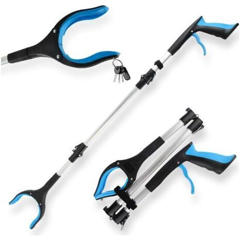 Outils de Ramass, 110cm Pince telescopique Objet en Aluminium avec Tête Rotative 360° Poignée Ergonomique et Embouts Magnétiques pour la Collecte des Déchets(Bleu) (1/5)