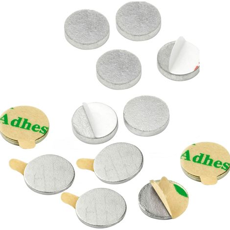 vasalat Scheibenmagnet flach, Magnete mit Metallscheiben selbstklebend, Rundmagnet ø 10mm, Neodym vernickelt 12-teilig