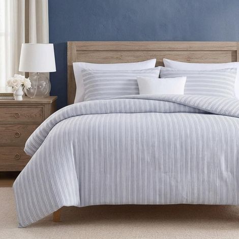 Housse de Couette pour Grand lit, en Coton réversible avec Fermeture à Boutons, décoration d'intérieur décontractée pour Toutes Les Saisons (Beaux Rayures Bleues, Grand lit) (1/5)