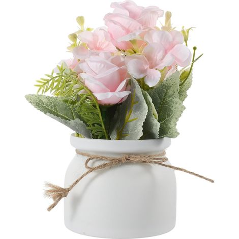 Plantes Artificielles Ornement Captivant et Esthétique en Pot en Tissu Roses Réalistes et PE, Décoration Élégante et Simple pour Bureaux et Restaurants (1/5)