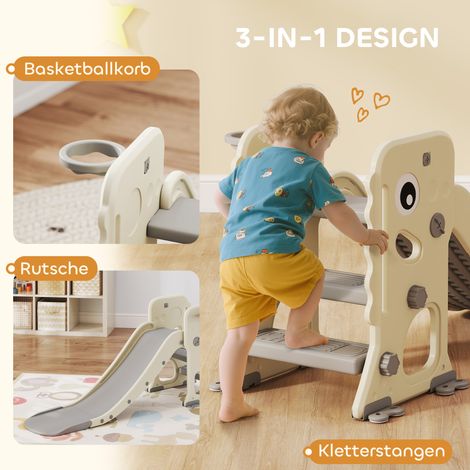 3-en-1 toboggan pour enfant avec structure d'escalade, panier de basket ball, toboggan pliant intérieur pour petits de 2 à 5 ans (1/4)
