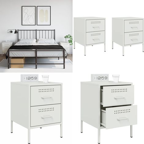 Nachttische 2 Stk. Weiß 36x39x50,5 cm Stahl - Industrieller Nachttisch - Schubladenschrank - Metall Nachttisch - Weißer Nachttisch - Nachttisch Set - Home & Living (1/5)