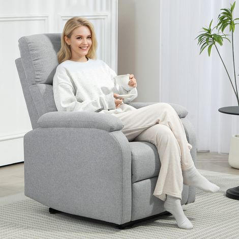 Fauteuil relax HOMCOM gris, siège télé inclinable à ressorts ensachés, revêtu de lin, capacité 150 kg pour salon