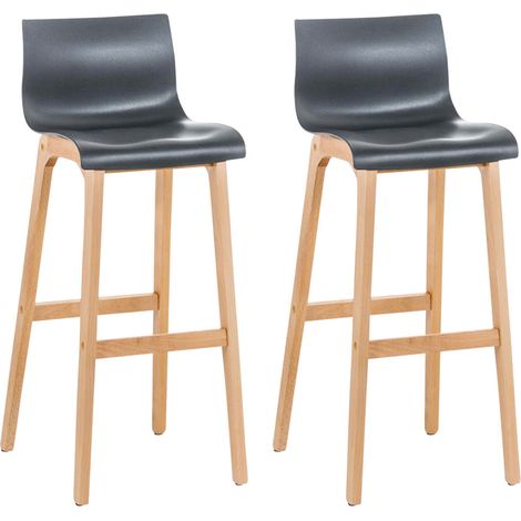 Set di 2 sgabelli da bar con 4 gambe in legno e seduta in plastica grigia stile scandinavo 100005796