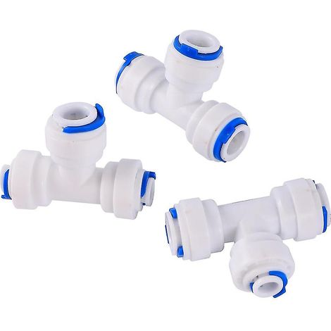 Raccord en T 3 voies 3/8" à connexion rapide pour système de filtration d'eau par osmose inverse (paquet de 3) (1/2)