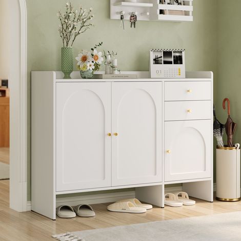 Scarpiera a 3 ante e 2 cassetti – mobiletto porta scarpe con maniglie in metallo, ampio spazio contenitivo, dispositivo antiribaltamento per ingresso/corridoio, colore bianco, dimensioni: L120/H90/P35