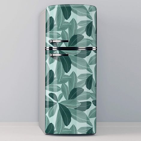 Vinilo Adhesivo Decorativo para Nevera, Especial Libre De Burbujas, Diseño Moderno De Plantas Vectoriales En Colores Verdes - 70x185cm