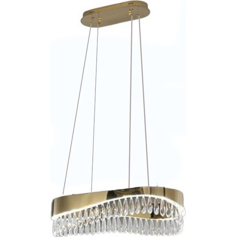 Lampadario led a sospensione oro 35 watt con cristalli in acrilico contemporaneo luce bianca fredda 6500k
