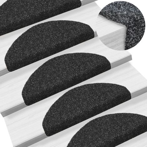 15 pcs Tapis d'escalier auto-adhésif, Tapis de marches, Marchettes D'escalier Poinçon aiguilleté Noir MKS62888 (1/5)