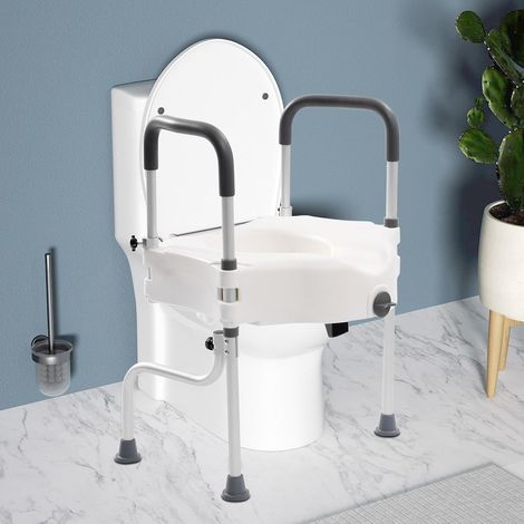 Rehausseur de WC avec accoudoirs - 11 cm - Pour personnes âgées et personnes handicapées - Peut contenir 150 kg - Blanc (1/5)