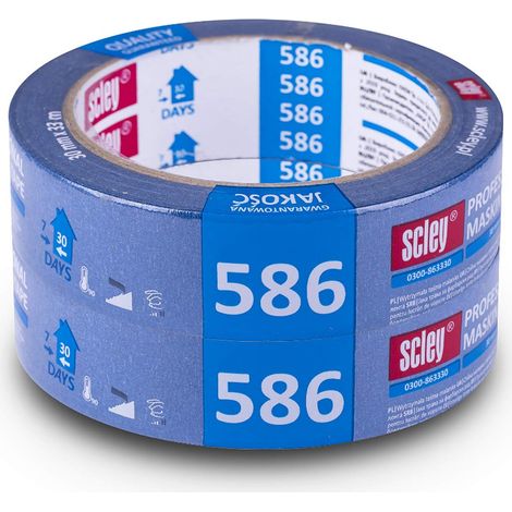 Scley - Confezione 2 Nastri da Mascheratura Pittura 30 mm x 33 m - Serie 586 - Nastro Carta Resistente agli Strappi, Nastro per Pittura e Verniciatura, Adesione Media, Colla Acrilica (1/5)