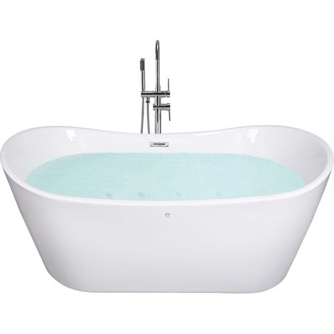 Baignoire Balnéo Autoportante Blanche de Forme Ovale avec Jets 168 cm et 275 Litres de Capacité Maximum Beliani