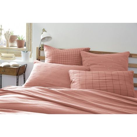 Taie d'oreiller Brodée Déco "Gaa Boho" 60 x 60 cm & 50 x 70 cm "Gaze de Coton" - Gaa Boho Rose Pêche - 60 x 60 cm - Gaa Boho Rose Pêche - (1/3)