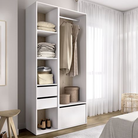 Armario Grande Cornwell, Dormitorio 6 Estantes, Perchero, 2 Cajones, 45x205h cm Blanco (1/5)