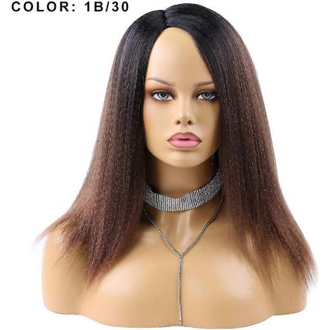 Perruque synthétique Yaki de 35 cm (14 pouces) en cheveux crépus lisses et naturels, style afro, pour femmes africaines, usage quotidien.