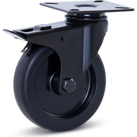 Roulette pivotante freinée - MESO - Meuble noire - Platine - 100mm - 90kg