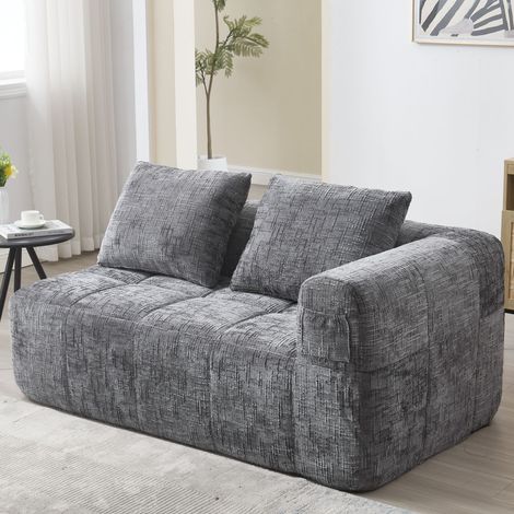 REDOM - Divano 2 posti - 158x90x60 cm - stile chaise longue - tasche laterali - cuscino incluso - ciniglia - grigia
